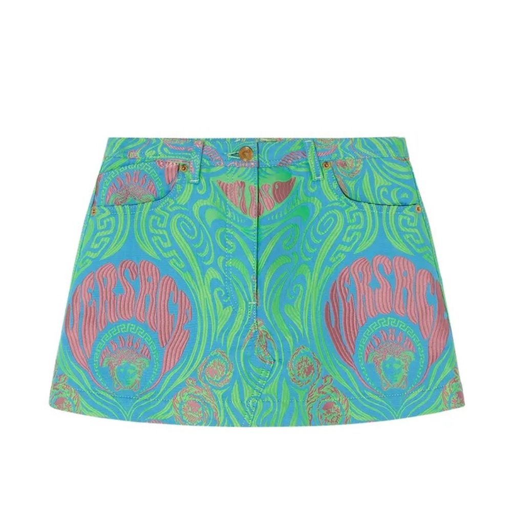 Versace Medusa Music Green and Pink A-Line Skirt